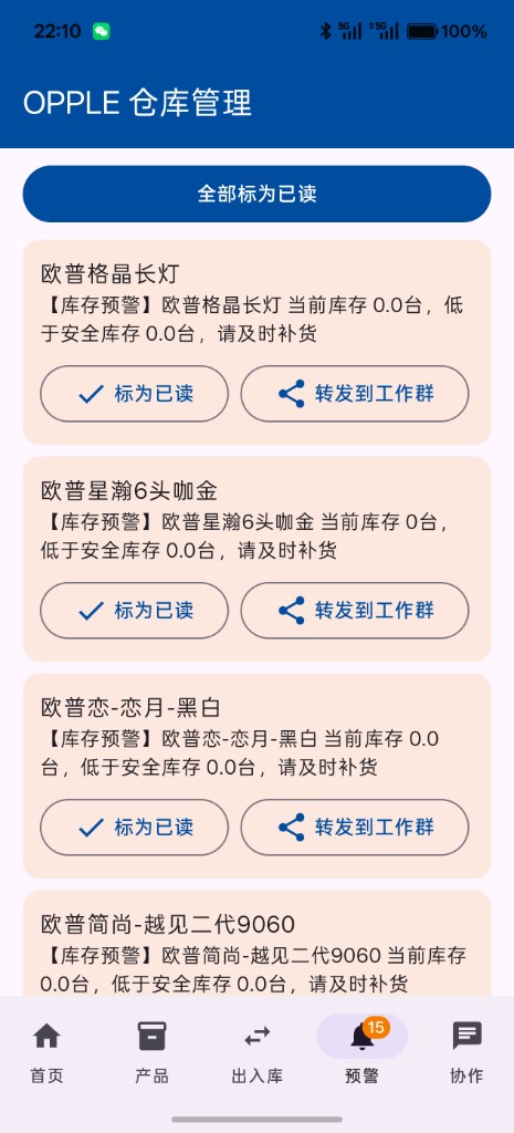 OPPLE 仓库系统 · 库存预警